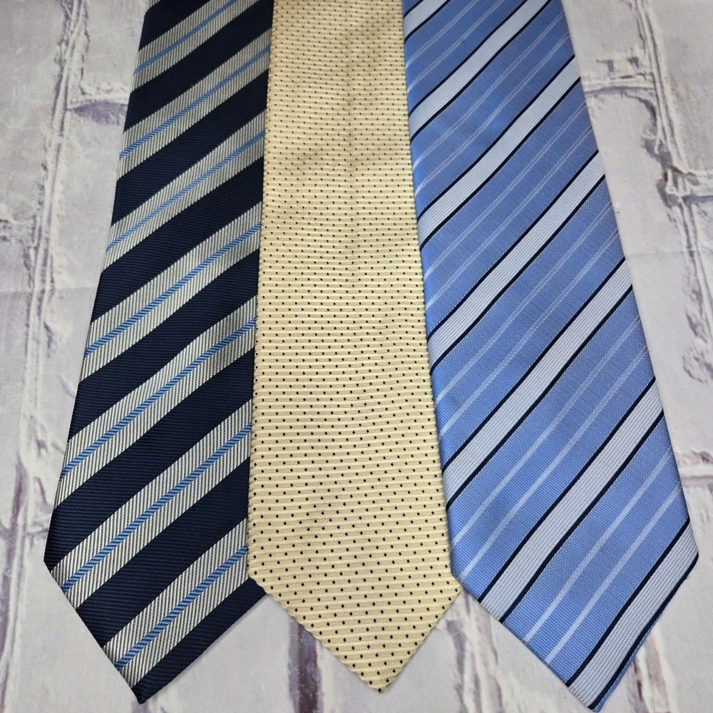 Lot of 3 Ermenegildo Zegna Tie Blue Cream Silk Striped Dot Italy Luxury Mens